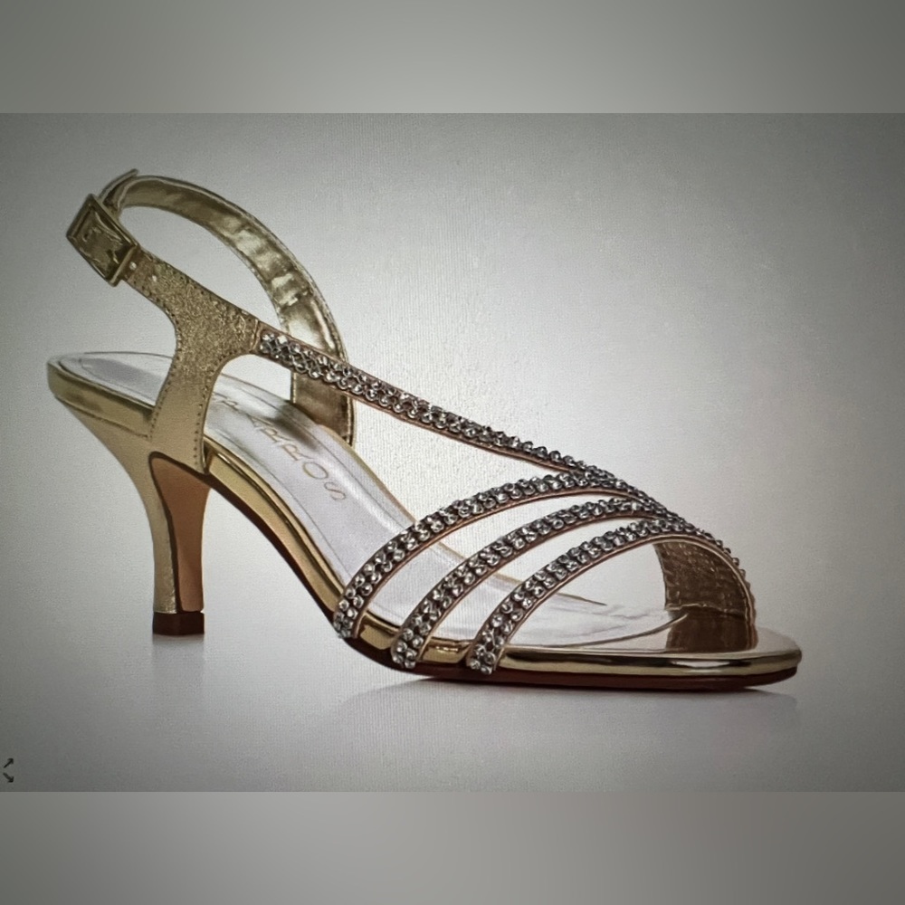 Caparros Women's Bethany Metallic Embellished Mid Heel Sandals size 7